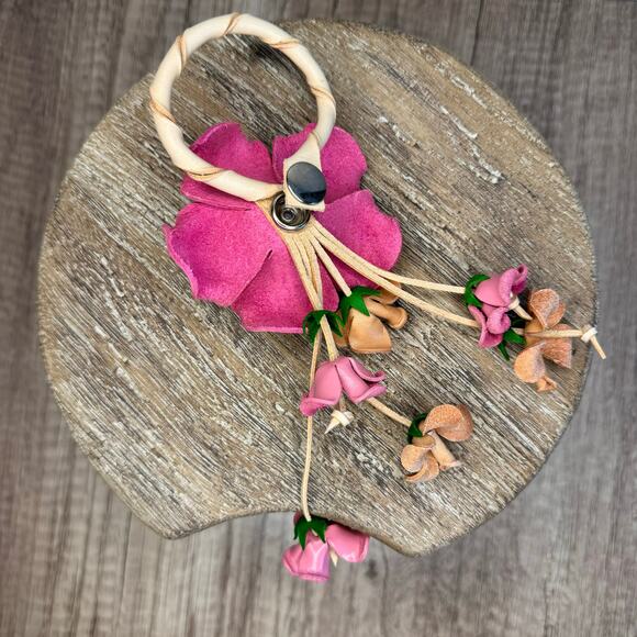 Leather Light Pink Rose Purse Charm Genuine Leather Rose Flower Bag Charm - Picture 6 of 7